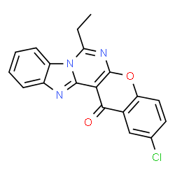 ChemSpider 2D Image | 2-Chloro-7-ethyl-14H-chromeno[2',3':4,5]pyrimido[1,6-a]benzimidazol-14-one | C19H12ClN3O2