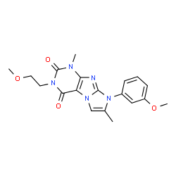 ChemSpider 2D Image | 3-(2-Methoxyethyl)-8-(3-methoxyphenyl)-1,7-dimethyl-1H-imidazo[2,1-f]purine-2,4(3H,8H)-dione | C19H21N5O4