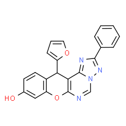 ChemSpider 2D Image | 12-(2-Furyl)-2-phenyl-12H-chromeno[3,2-e][1,2,4]triazolo[1,5-c]pyrimidin-9-ol | C22H14N4O3