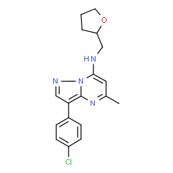 ChemSpider 2D Image | 3-(4-Chlorophenyl)-5-methyl-N-(tetrahydro-2-furanylmethyl)pyrazolo[1,5-a]pyrimidin-7-amine | C18H19ClN4O