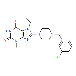 ChemSpider 2D Image | 8-[4-(3-Chlorobenzyl)-1-piperazinyl]-7-ethyl-3-methyl-3,7-dihydro-1H-purine-2,6-dione | C19H23ClN6O2