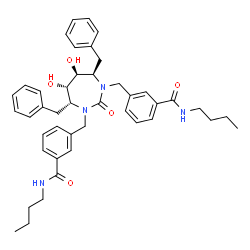 ChemSpider 2D Image | 3,3'-{[(4R,5S,6S,7R)-4,7-dibenzyl-5,6-dihydroxy-2-oxo-1,3-diazepane-1,3-diyl]dimethanediyl}bis(N-butylbenzamide) | C43H52N4O5