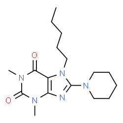 ChemSpider 2D Image | 1,3-Dimethyl-7-pentyl-8-(1-piperidinyl)-3,7-dihydro-1H-purine-2,6-dione | C17H27N5O2