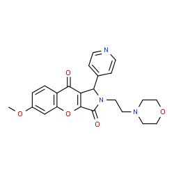 ChemSpider 2D Image | 6-Methoxy-2-[2-(4-morpholinyl)ethyl]-1-(4-pyridinyl)-1,2-dihydrochromeno[2,3-c]pyrrole-3,9-dione | C23H23N3O5