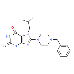 ChemSpider 2D Image | 8-(4-Benzyl-1-piperazinyl)-7-isobutyl-3-methyl-3,7-dihydro-1H-purine-2,6-dione | C21H28N6O2