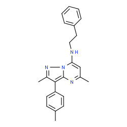 ChemSpider 2D Image | 2,5-Dimethyl-3-(4-methylphenyl)-N-(2-phenylethyl)pyrazolo[1,5-a]pyrimidin-7-amine | C23H24N4