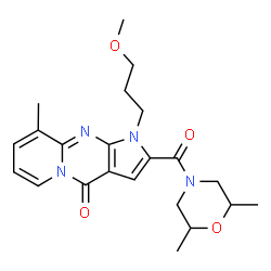 ChemSpider 2D Image | 2-[(2,6-Dimethyl-4-morpholinyl)carbonyl]-1-(3-methoxypropyl)-9-methylpyrido[1,2-a]pyrrolo[2,3-d]pyrimidin-4(1H)-one | C22H28N4O4