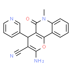 ChemSpider 2D Image | 2-Amino-6-methyl-5-oxo-4-(3-pyridinyl)-5,6-dihydro-4H-pyrano[3,2-c]quinoline-3-carbonitrile | C19H14N4O2