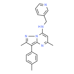 ChemSpider 2D Image | 2,5-Dimethyl-3-(4-methylphenyl)-N-(3-pyridinylmethyl)pyrazolo[1,5-a]pyrimidin-7-amine | C21H21N5