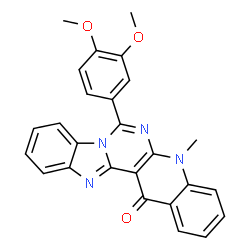 ChemSpider 2D Image | 7-(3,4-Dimethoxyphenyl)-5-methylbenzimidazo[1',2':1,6]pyrimido[4,5-b]quinolin-14(5H)-one | C26H20N4O3