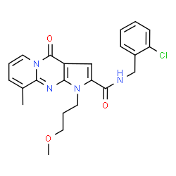 ChemSpider 2D Image | N-(2-Chlorobenzyl)-1-(3-methoxypropyl)-9-methyl-4-oxo-1,4-dihydropyrido[1,2-a]pyrrolo[2,3-d]pyrimidine-2-carboxamide | C23H23ClN4O3