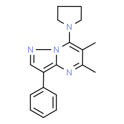ChemSpider 2D Image | 5,6-Dimethyl-3-phenyl-7-(1-pyrrolidinyl)pyrazolo[1,5-a]pyrimidine | C18H20N4