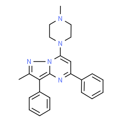 ChemSpider 2D Image | 2-Methyl-7-(4-methyl-1-piperazinyl)-3,5-diphenylpyrazolo[1,5-a]pyrimidine | C24H25N5
