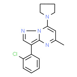 ChemSpider 2D Image | 3-(2-Chlorophenyl)-5-methyl-7-(1-pyrrolidinyl)pyrazolo[1,5-a]pyrimidine | C17H17ClN4