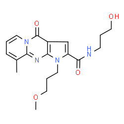 ChemSpider 2D Image | N-(3-Hydroxypropyl)-1-(3-methoxypropyl)-9-methyl-4-oxo-1,4-dihydropyrido[1,2-a]pyrrolo[2,3-d]pyrimidine-2-carboxamide | C19H24N4O4