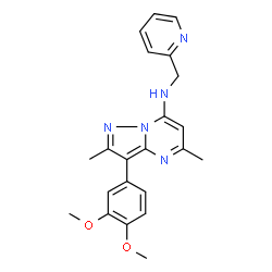 ChemSpider 2D Image | 3-(3,4-Dimethoxyphenyl)-2,5-dimethyl-N-(2-pyridinylmethyl)pyrazolo[1,5-a]pyrimidin-7-amine | C22H23N5O2