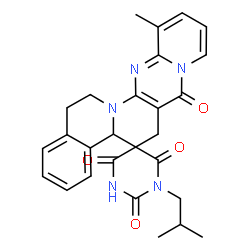 ChemSpider 2D Image | 1'-Isobutyl-12-methyl-15,16-dihydro-2'H,4bH,6H,7H-spiro[pyrido[1'',2'':1',2']pyrimido[5',4':5,6]pyrido[2,1-a]isoquinoline-5,5'-pyrimidine]-2',4',6',7(1'H,3'H)-tetrone | C27H27N5O4