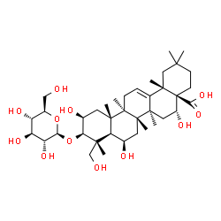 ChemSpider 2D Image | (2beta,3beta,6beta,16alpha)-3-(beta-D-Glucopyranosyloxy)-2,6,16,23-tetrahydroxy-9,18-dimethylolean-12-en-28-oic acid | C38H62O12
