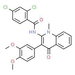 ChemSpider 2D Image | 2,4-Dichloro-N-[3-(3,4-dimethoxyphenyl)-1-methyl-4-oxo-1,4-dihydro-2-quinolinyl]benzamide | C25H20Cl2N2O4