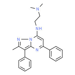 ChemSpider 2D Image | N,N-Dimethyl-N'-(2-methyl-3,5-diphenylpyrazolo[1,5-a]pyrimidin-7-yl)-1,2-ethanediamine | C23H25N5
