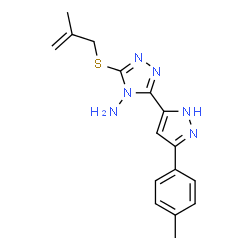 ChemSpider 2D Image | 3-[3-(4-Methylphenyl)-1H-pyrazol-5-yl]-5-[(2-methyl-2-propen-1-yl)sulfanyl]-4H-1,2,4-triazol-4-amine | C16H18N6S