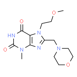 ChemSpider 2D Image | 7-(2-Methoxyethyl)-3-methyl-8-(4-morpholinylmethyl)-3,7-dihydro-1H-purine-2,6-dione | C14H21N5O4