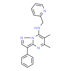 ChemSpider 2D Image | 5,6-Dimethyl-3-phenyl-N-(2-pyridinylmethyl)pyrazolo[1,5-a]pyrimidin-7-amine | C20H19N5