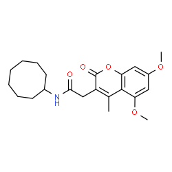 ChemSpider 2D Image | N-Cyclooctyl-2-(5,7-dimethoxy-4-methyl-2-oxo-2H-chromen-3-yl)acetamide | C22H29NO5