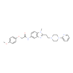 ChemSpider 2D Image | 2-(4-Methoxyphenoxy)-N-(1-methyl-2-{2-[4-(2-pyridinyl)-1-piperazinyl]ethyl}-1H-benzimidazol-5-yl)acetamide | C28H32N6O3