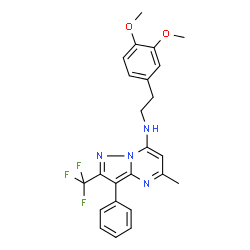 ChemSpider 2D Image | N-[2-(3,4-Dimethoxyphenyl)ethyl]-5-methyl-3-phenyl-2-(trifluoromethyl)pyrazolo[1,5-a]pyrimidin-7-amine | C24H23F3N4O2