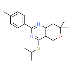 ChemSpider 2D Image | 4-(Isopropylsulfanyl)-7,7-dimethyl-2-(4-methylphenyl)-7,8-dihydro-5H-pyrano[4,3-d]pyrimidine | C19H24N2OS