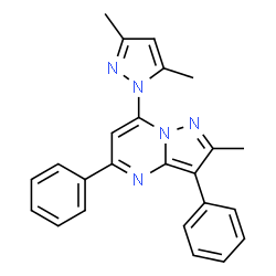 ChemSpider 2D Image | 7-(3,5-Dimethyl-1H-pyrazol-1-yl)-2-methyl-3,5-diphenylpyrazolo[1,5-a]pyrimidine | C24H21N5