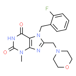 ChemSpider 2D Image | 7-(2-Fluorobenzyl)-3-methyl-8-(4-morpholinylmethyl)-3,7-dihydro-1H-purine-2,6-dione | C18H20FN5O3