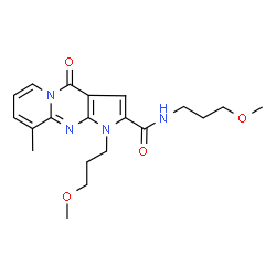 ChemSpider 2D Image | N,1-Bis(3-methoxypropyl)-9-methyl-4-oxo-1,4-dihydropyrido[1,2-a]pyrrolo[2,3-d]pyrimidine-2-carboxamide | C20H26N4O4