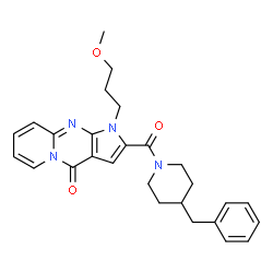 ChemSpider 2D Image | 2-[(4-Benzyl-1-piperidinyl)carbonyl]-1-(3-methoxypropyl)pyrido[1,2-a]pyrrolo[2,3-d]pyrimidin-4(1H)-one | C27H30N4O3