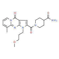 ChemSpider 2D Image | 1-{[1-(3-Methoxypropyl)-9-methyl-4-oxo-1,4-dihydropyrido[1,2-a]pyrrolo[2,3-d]pyrimidin-2-yl]carbonyl}-4-piperidinecarboxamide | C22H27N5O4