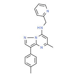 ChemSpider 2D Image | 5-Methyl-3-(4-methylphenyl)-N-(2-pyridinylmethyl)pyrazolo[1,5-a]pyrimidin-7-amine | C20H19N5