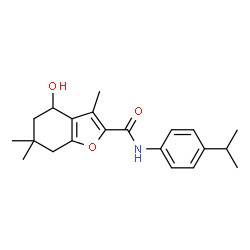 ChemSpider 2D Image | 4-Hydroxy-N-(4-isopropylphenyl)-3,6,6-trimethyl-4,5,6,7-tetrahydro-1-benzofuran-2-carboxamide | C21H27NO3