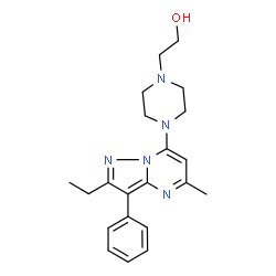 ChemSpider 2D Image | 2-[4-(2-Ethyl-5-methyl-3-phenylpyrazolo[1,5-a]pyrimidin-7-yl)-1-piperazinyl]ethanol | C21H27N5O