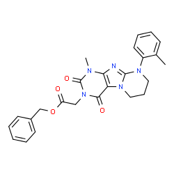 ChemSpider 2D Image | Benzyl [1-methyl-9-(2-methylphenyl)-2,4-dioxo-1,4,6,7,8,9-hexahydropyrimido[2,1-f]purin-3(2H)-yl]acetate | C25H25N5O4