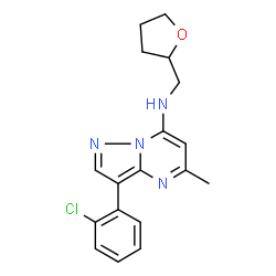 ChemSpider 2D Image | 3-(2-Chlorophenyl)-5-methyl-N-(tetrahydro-2-furanylmethyl)pyrazolo[1,5-a]pyrimidin-7-amine | C18H19ClN4O