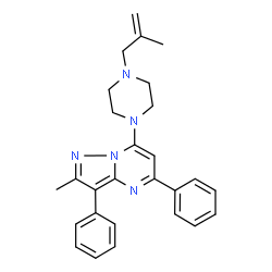 ChemSpider 2D Image | 2-Methyl-7-[4-(2-methyl-2-propen-1-yl)-1-piperazinyl]-3,5-diphenylpyrazolo[1,5-a]pyrimidine | C27H29N5