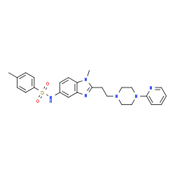 ChemSpider 2D Image | 4-Methyl-N-(1-methyl-2-{2-[4-(2-pyridinyl)-1-piperazinyl]ethyl}-1H-benzimidazol-5-yl)benzenesulfonamide | C26H30N6O2S