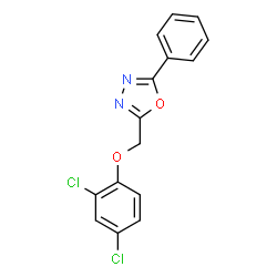 ChemSpider 2D Image | 2-[(2,4-Dichlorophenoxy)methyl]-5-phenyl-1,3,4-oxadiazole | C15H10Cl2N2O2