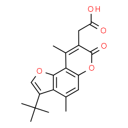 ChemSpider 2D Image | [4,9-Dimethyl-3-(2-methyl-2-propanyl)-7-oxo-7H-furo[2,3-f]chromen-8-yl]acetic acid | C19H20O5