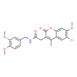 ChemSpider 2D Image | 2-(6-Chloro-7-methoxy-4-methyl-2-oxo-2H-chromen-3-yl)-N-(3,4-dimethoxybenzyl)acetamide | C22H22ClNO6