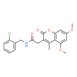 ChemSpider 2D Image | N-(2-Chlorobenzyl)-2-(5,7-dimethoxy-4-methyl-2-oxo-2H-chromen-3-yl)acetamide | C21H20ClNO5