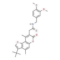 ChemSpider 2D Image | N-(3,4-Dimethoxybenzyl)-2-[4,9-dimethyl-3-(2-methyl-2-propanyl)-7-oxo-7H-furo[2,3-f]chromen-8-yl]acetamide | C28H31NO6