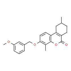 ChemSpider 2D Image | 3-[(3-Methoxybenzyl)oxy]-4,9-dimethyl-7,8,9,10-tetrahydro-6H-benzo[c]chromen-6-one | C23H24O4