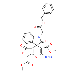 ChemSpider 2D Image | Dimethyl 2'-amino-1-[2-(benzyloxy)-2-oxoethyl]-6'-(2-methoxy-2-oxoethyl)-2-oxo-1,2-dihydrospiro[indole-3,4'-pyran]-3',5'-dicarboxylate | C28H26N2O10